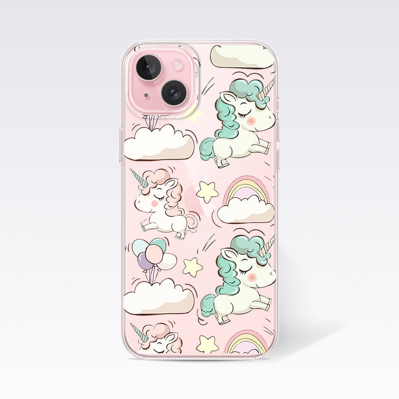 Unicorn with Clouds- Blue Pink Clear Silicon Cover