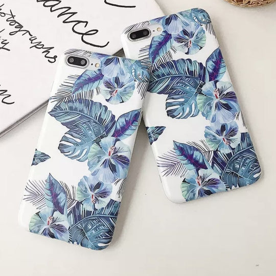 Blue Icey Floral Design Slim Case Cover With Same Design Holder