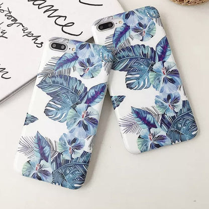 Blue Icey Floral Design Slim Case Cover With Same Design Holder