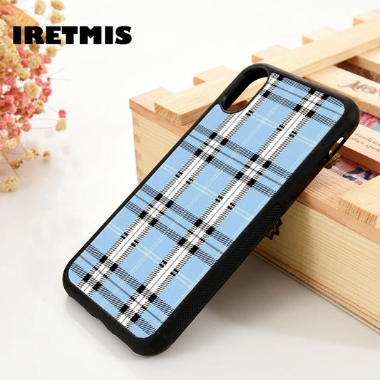 Blue Checks Glass Case Cover