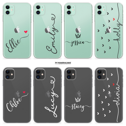 Custom Name Text With/Without Heart  Clear Silicon Case Cover