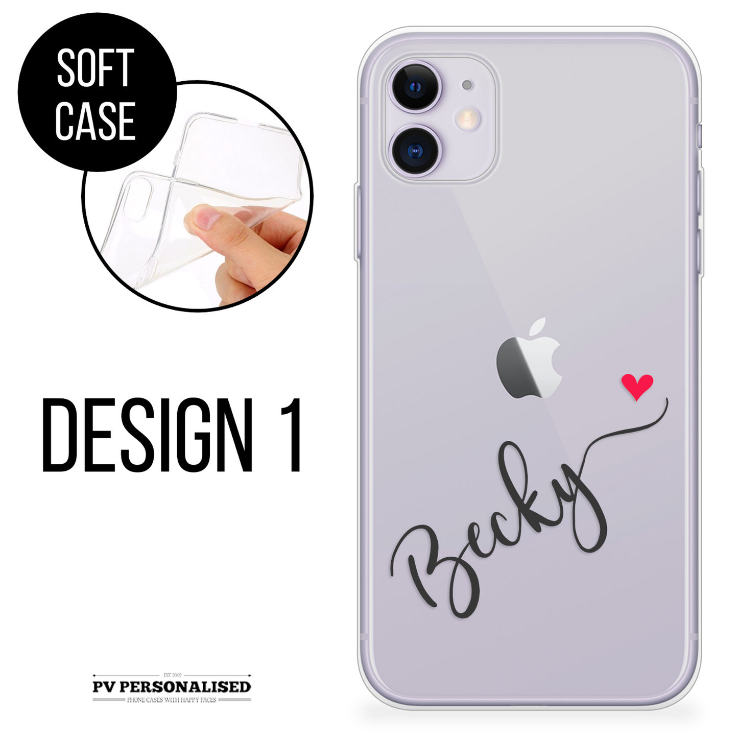 Custom Name Text With/Without Heart  Clear Silicon Case Cover